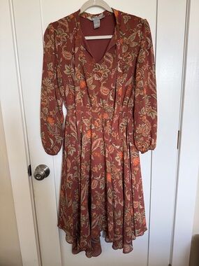 Lark & Grey Floral Kerchief Hem Midi Dress - Rust Multi